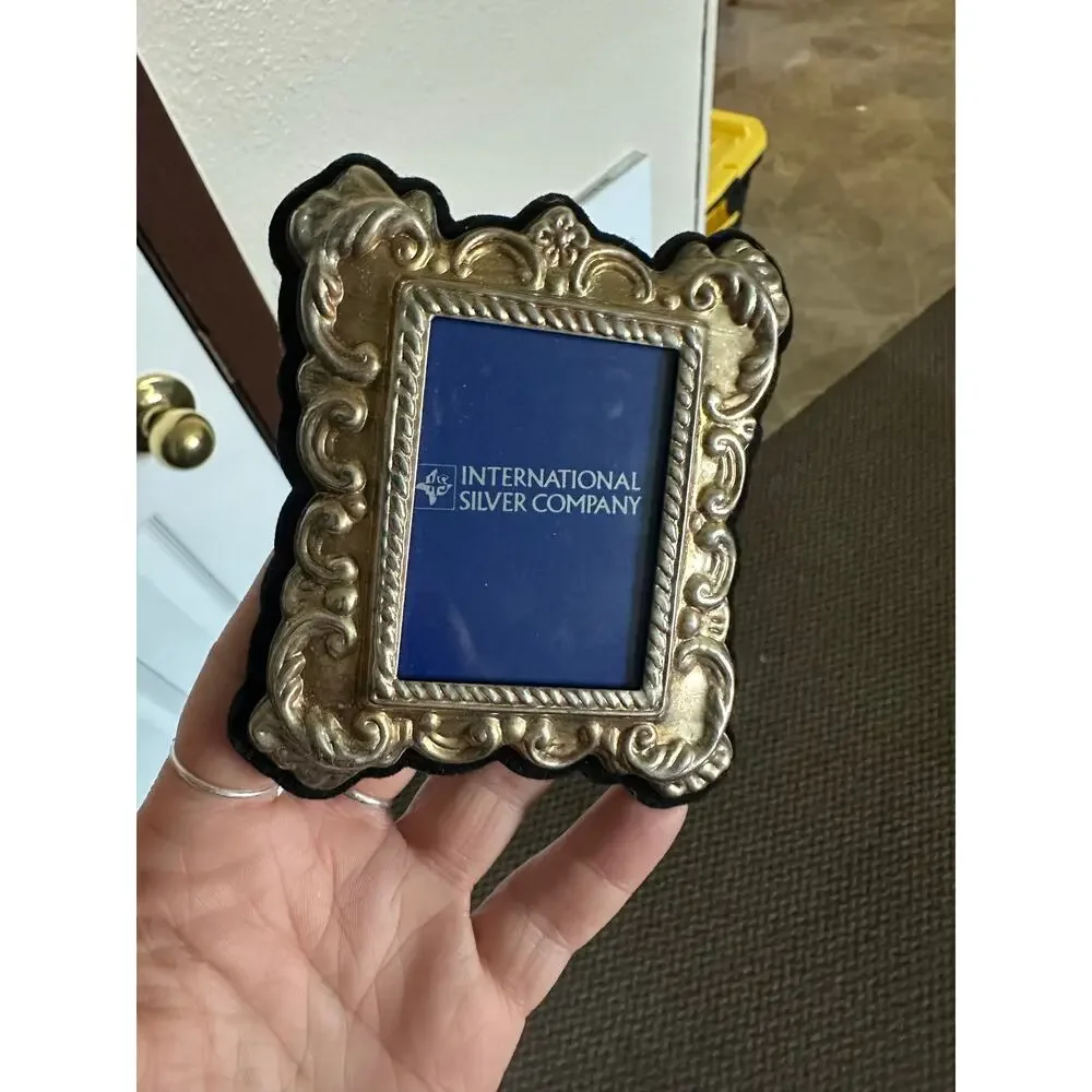 Mini ornate silver plated frame antique vintage baroque scrolling Victorian 2x3